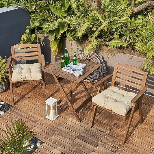 ARTPLAN Outdoor Chair Cushions,Set of 4,19"x19"x4" Patio Seat Pad Cushions with Ties,Wicker Tufed Outdoor Cushions for Patio Furniture,Beige