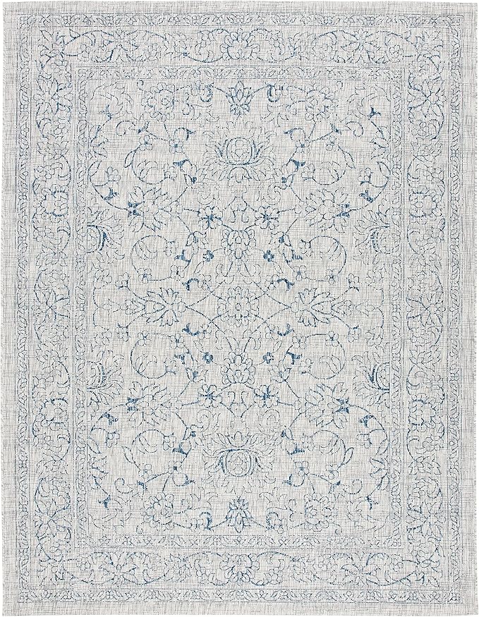 SAFAVIEH Courtyard Collection 8' x 10' Grey/Navy CY8680 Indoor/ Outside Waterproof Easy cleansingPatio Backyard Mudroom Area Mat