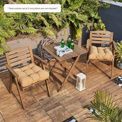 ARTPLANT Outdoor Dinning Seat Pads Cushions with Tie 19"x19"x4",Square Wicker Outdoor Tufted Chair Cushion,Set of 2,Light Brown