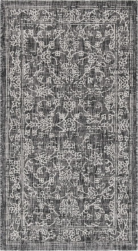 SAFAVIEH Washable Rug Outdoor Courtyard Collection - 2' x 3'7", Black & Ivory, Non-Shedding & Easy Cleaning, Ideal for Patio, Front Door, Entryway, Doormat (CY8680-36621)