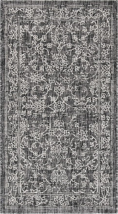 SAFAVIEH Washable Rug Outdoor Courtyard Collection - 2' x 3'7", Black & Ivory, Non-Shedding & Easy Cleaning, Ideal for Patio, Front Door, Entryway, Doormat (CY8680-36621)