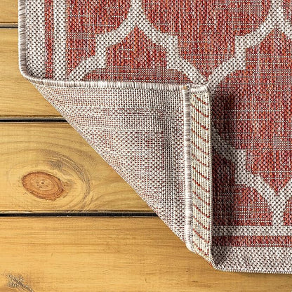 JONATHAN Y Moroccan Trellis Indoor Outdoor Round Area Rug 5 Ft Red/Beige, Trebol Textured Weave for Backyard, Patio, Porch, Easy-Cleaning, High Traffic, Pet-Friendly, Non-Shedding (SMB109C-5R)