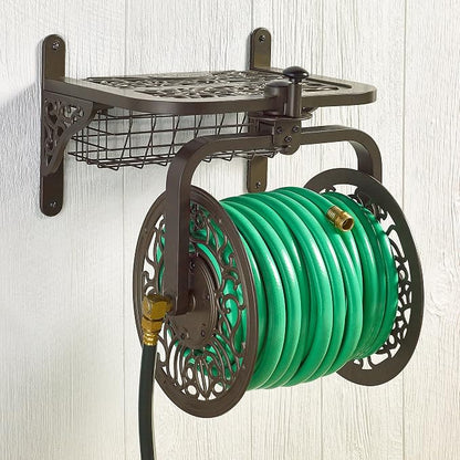 Liberty Garden 714 Decorative Cast Aluminum Navigator Rotating Garden Hose Reel, Holds 125-Feet of 5/8-Inch Hose - Bronze