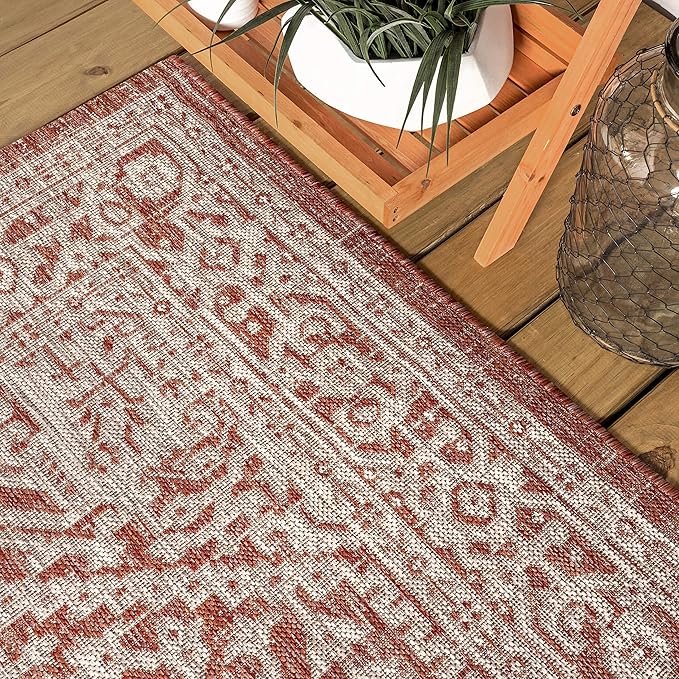 JONATHAN Y Medallion Weave Indoor Outdoor Runner Rug 2X8 Red/Taupe, Sinjuri Textured for Backyard, Patio, Porch, Easy-Cleaning, High Traffic, Pet-Friendly, Non-Shedding (SMB101A-28)