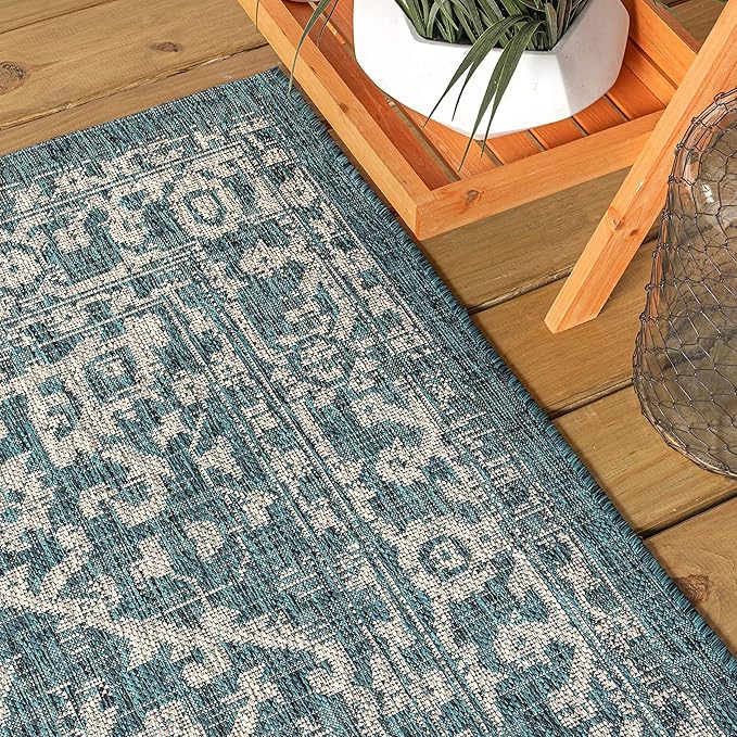 JONATHAN Y Boho Medallion Indoor Outdoor Area Rug 9X12 Teal/Gray, Malta Textured Weave for Backyard, Patio, Porch, Easy-Cleaning, High Traffic, Pet-Friendly, Non-Shedding (SMB104B-9)