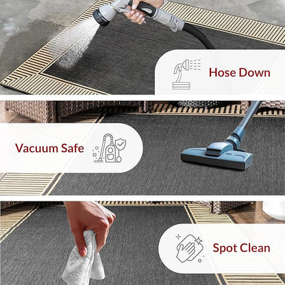 Nuloom Asha Dark Grey/Ivory, 2' x 8', Casual, Striped Border, Soft and Cozy, High Traffic, Stain Resistant, Easy Clean, Durable Runner for Indoor/Outdoor Patio, Deck, Porch, Garden, Courtyard
