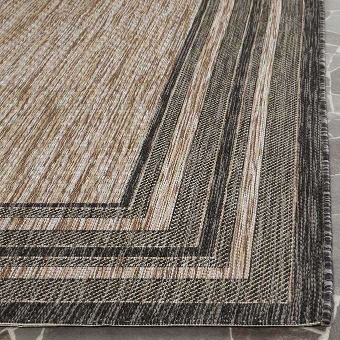 SAFAVIEH Courtyard Collection 9' x 12' Natural / Black CY8475 Indoor/ Outdoor Waterproof Easy-Cleaning Patio Backyard Mudroom Area-Rug