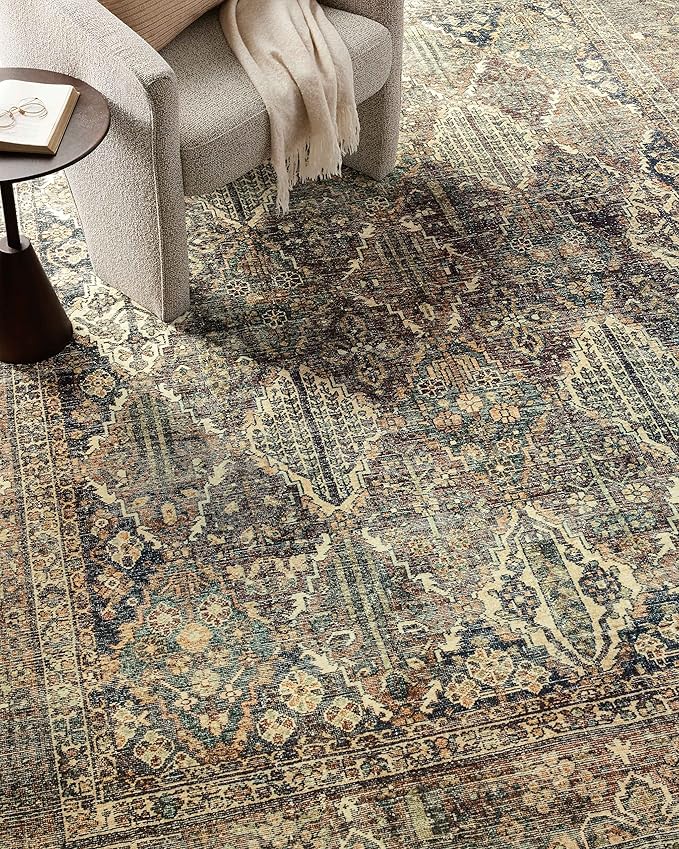 Loloi Magnolia Home by Joanna Gaines Banks Collection BAN-05 Spice/Blue 2'-6" x 7'-6", .13" Pile Height, Machine Washable, Runner Rug
