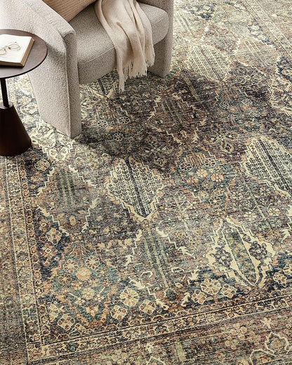 Loloi Magnolia Home by Joanna Gaines Banks Collection BAN-05 Spice/Blue 2'-6" x 7'-6", .13" Pile Height, Machine Washable, Runner Rug