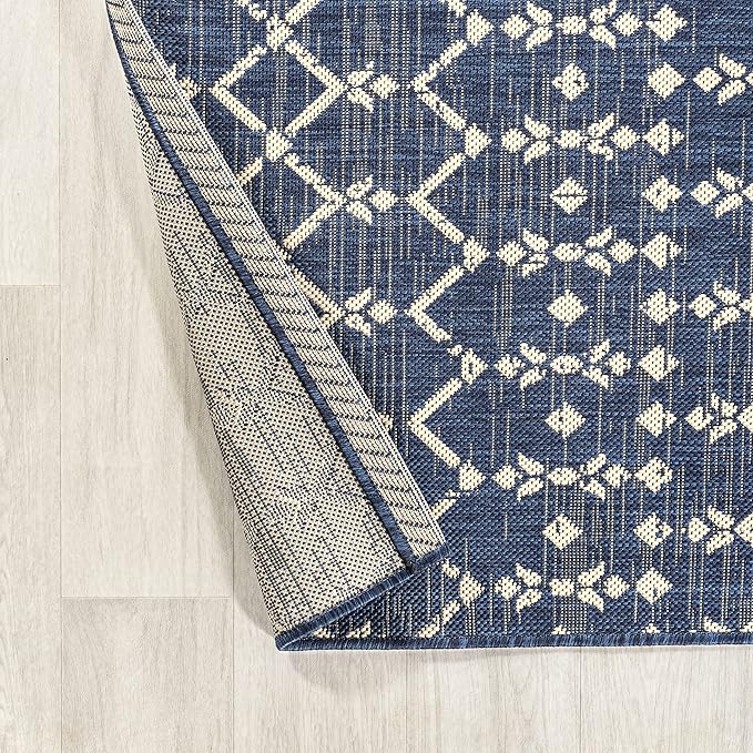 JONATHAN Y Moroccan Geometric Indoor Outdoor Area Rug 9X12 Navy/Beige, Ourika Textured Weave for Backyard, Patio, Porch, Easy-Cleaning, High Traffic, Pet-Friendly, Non-Shedding (SMB108K-9)