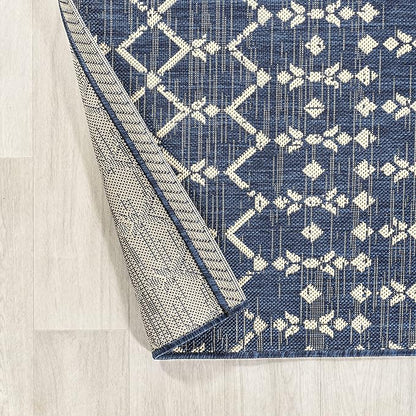 JONATHAN Y Moroccan Geometric Indoor Outdoor Area Rug 9X12 Navy/Beige, Ourika Textured Weave for Backyard, Patio, Porch, Easy-Cleaning, High Traffic, Pet-Friendly, Non-Shedding (SMB108K-9)