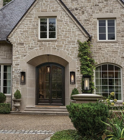 Hinkley Republic Medium Pier Mount Outdoor Lantern 12V - Coastal Elements, Estate Series, 1-Light, Clear Seedy Glass, Composite Material, LV Bulb Included - Black Finish