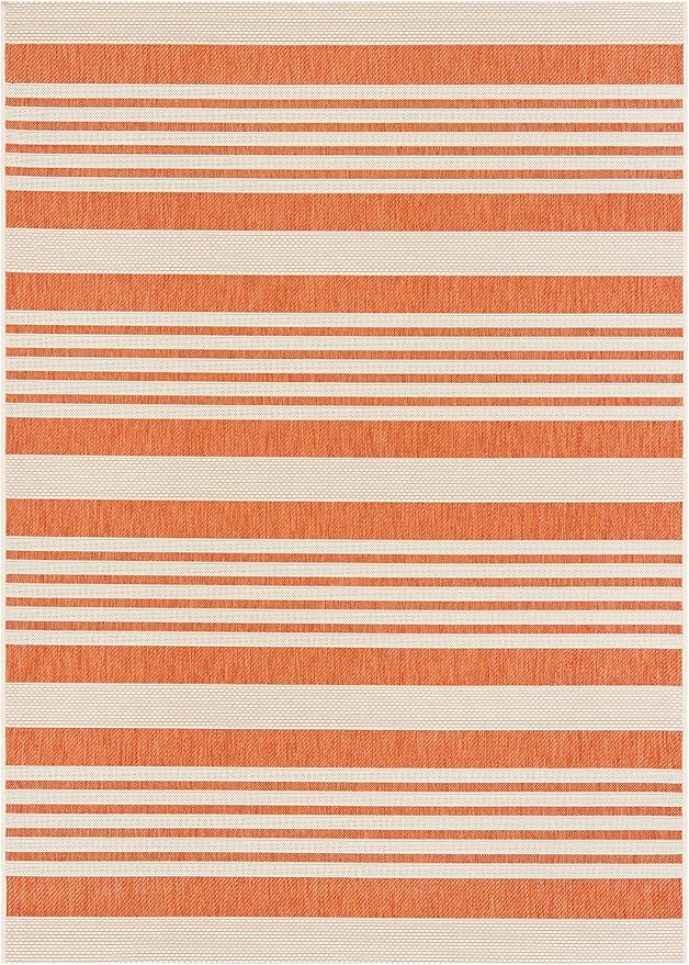 SAFAVIEH Washable Rug Outdoor Courtyard Collection - 4' x 5'7", Terracotta & Beige, Non-Shedding & Easy Cleaning, Ideal for Patio, Backyard, Mudroom (CY6062-241)