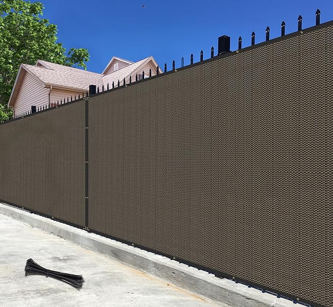 4' x 167' Privacy Fence Screen Brown Net Fencing 90% Privacy Blockage Windscreen Mesh Shade Cover with Copper Grommet for Patio Backyard Garden Deck Pool, Zip Ties Included