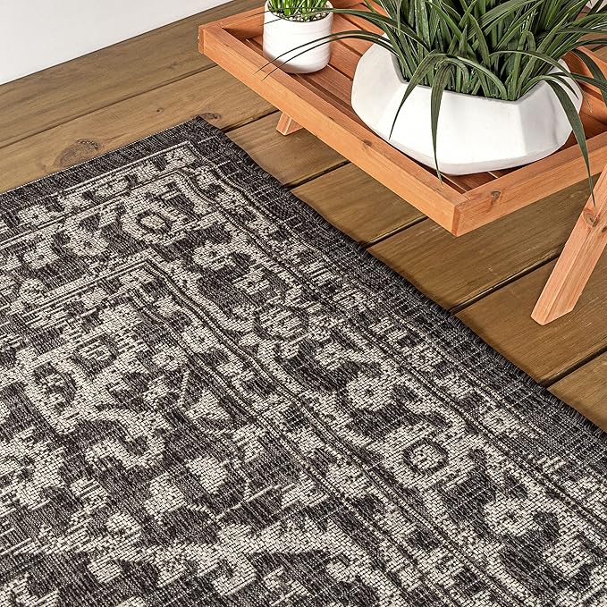 JONATHAN Y Boho Medallion Indoor Outdoor Round Area Rug 3 Ft Black/Gray, Malta Textured Weave for Backyard, Patio, Porch, Easy-Cleaning, High Traffic, Pet-Friendly, Non-Shedding (SMB104C-3R)