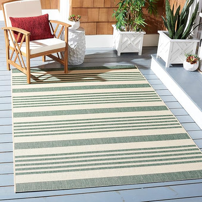 SAFAVIEH Courtyard Collection 9' x 12' Beige/Dark Green CY6062 Stripe Indoor-Outdoor Waterproof Easy-Cleaning Patio Backyard Mudroom Area-Rug