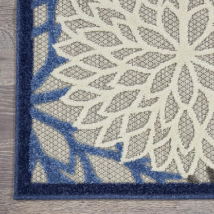 Nourison Aloha Indoor/Outdoor Blue/Multicolor 3'6" x 5'6" Area Rug, Tropical, Botanical, Easy Cleaning, Non Shedding, Bed Room, Living Room, Dining Room, Deck, Backyard, Patio (3x5)