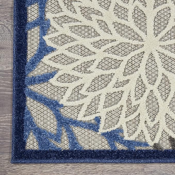 Nourison Home Aloha Indoor/Outdoor Blue/Multicolor 12' x 15' Area-Rug, Tropical, Botanical, Easy-Cleaning, Non Shedding, Bed Room, Living Room, Dining Room, Deck, Backyard, Patio (12x15)