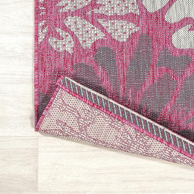 JONATHAN Y Floral Textured Weave Indoor Outdoor Runner Rug 2X10 Fuchsia/Light Gray, Zinnia Modern for Backyard, Patio, Porch, Easy-Cleaning, High Traffic, Pet-Friendly, Non-Shedding (SMB110F-210)