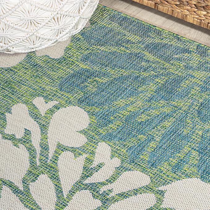 JONATHAN Y Floral Textured Weave Indoor Outdoor Round Area Rug 6 Ft Cream/Green, Zinnia Modern for Backyard, Patio, Porch, Easy-Cleaning, High Traffic, Pet-Friendly, Non-Shedding (SMB110D-6R)