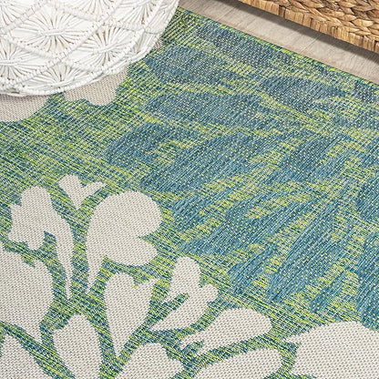 JONATHAN Y Floral Textured Weave Indoor Outdoor Round Area Rug 6 Ft Cream/Green, Zinnia Modern for Backyard, Patio, Porch, Easy-Cleaning, High Traffic, Pet-Friendly, Non-Shedding (SMB110D-6R)