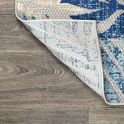 JONATHAN Y Tropics Palm Leaves Indoor Outdoor Area Rug 4X6 Gray/Blue, Boho for Backyard, Patio, Porch, Easy-Cleaning, High Traffic, Pet-Friendly, Non-Shedding (AMC100A-4)