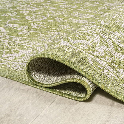 JONATHAN Y Weave Floral Indoor Outdoor Runner Rug 2X10 Green/Cream, Tela Bohemian Textured for Backyard, Patio, Porch, Easy-Cleaning, High Traffic, Pet-Friendly, Non-Shedding (SMB100D-210)