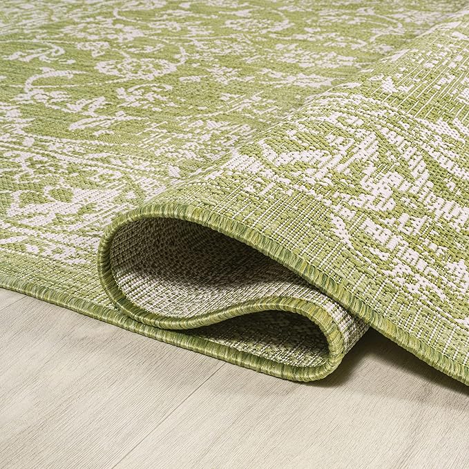 JONATHAN Y Weave Floral Indoor Outdoor Runner Rug 2X8 Green/Cream, Tela Bohemian Textured for Backyard, Patio, Porch, Easy-Cleaning, High Traffic, Pet-Friendly, Non-Shedding (SMB100D-28)