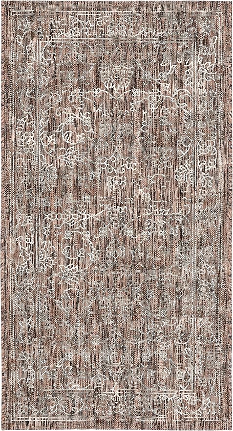 SAFAVIEH Washable Rug Outdoor Courtyard Collection - 2'7" x 5', Brown & Ivory, Non-Shedding & Easy Cleaning, Ideal for Patio, Backyard, Mudroom (CY8680-36321)