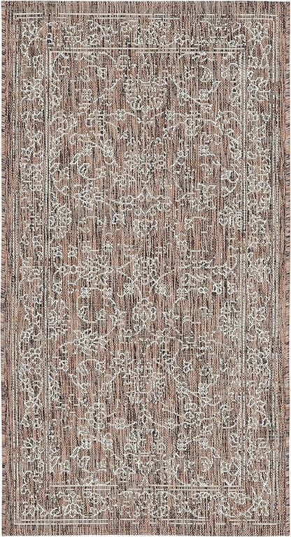 SAFAVIEH Washable Rug Outdoor Courtyard Collection - 2'7" x 5', Brown & Ivory, Non-Shedding & Easy Cleaning, Ideal for Patio, Backyard, Mudroom (CY8680-36321)