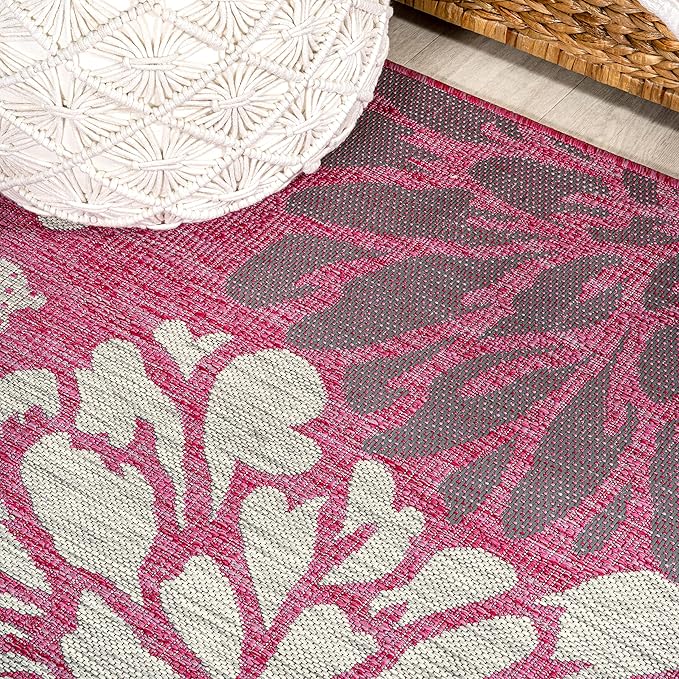 JONATHAN Y Floral Textured Weave Indoor Outdoor Runner Rug 2X10 Fuchsia/Light Gray, Zinnia Modern for Backyard, Patio, Porch, Easy-Cleaning, High Traffic, Pet-Friendly, Non-Shedding (SMB110F-210)