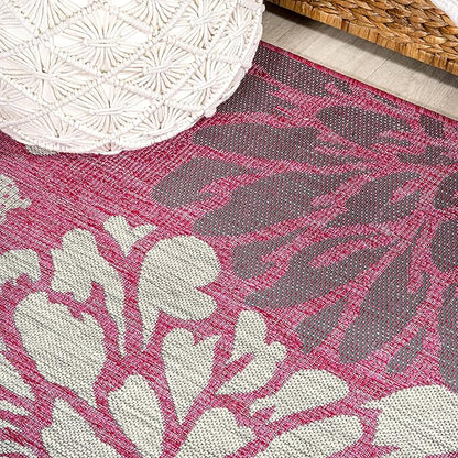 JONATHAN Y Floral Textured Weave Indoor Outdoor Runner Rug 2X10 Fuchsia/Light Gray, Zinnia Modern for Backyard, Patio, Porch, Easy-Cleaning, High Traffic, Pet-Friendly, Non-Shedding (SMB110F-210)