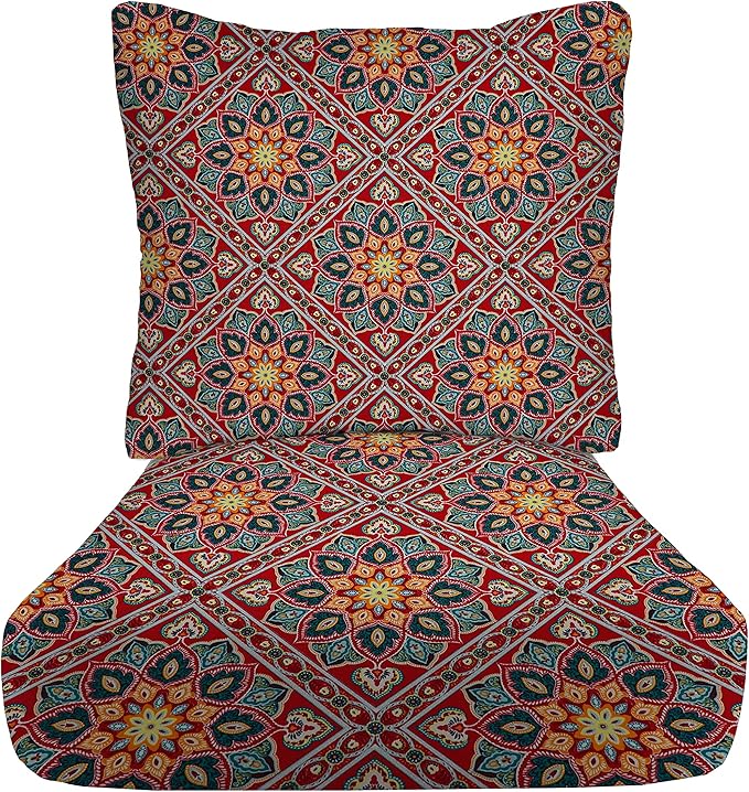 RSH DECOR: Deep Seating Cushion with Pillow Back | 23” x 26” Seat | All-Weather Spun Fabric | Water and Fade-Resistant | Outdoor Chair Cushion Set for Patio Furniture | Medlo Sonoma