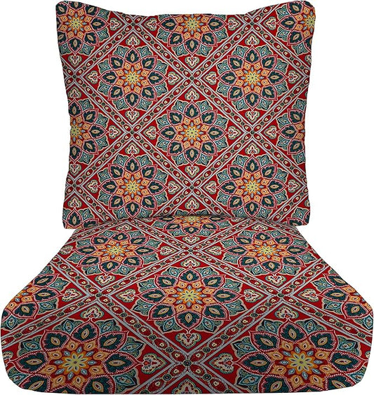 RSH DECOR: Deep Seating Cushion with Pillow Back | 23” x 26” Seat | All-Weather Spun Fabric | Water and Fade-Resistant | Outdoor Chair Cushion Set for Patio Furniture | Medlo Sonoma