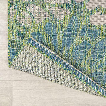 JONATHAN Y Floral Textured Weave Indoor Outdoor Round Area Rug 6 Ft Cream/Green, Zinnia Modern for Backyard, Patio, Porch, Easy-Cleaning, High Traffic, Pet-Friendly, Non-Shedding (SMB110D-6R)