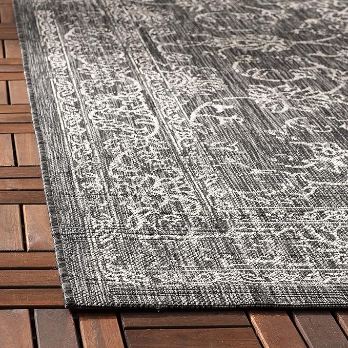 SAFAVIEH Washable Rug Outdoor Courtyard Collection - 2' x 3'7", Black & Ivory, Non-Shedding & Easy Cleaning, Ideal for Patio, Front Door, Entryway, Doormat (CY8680-36621)