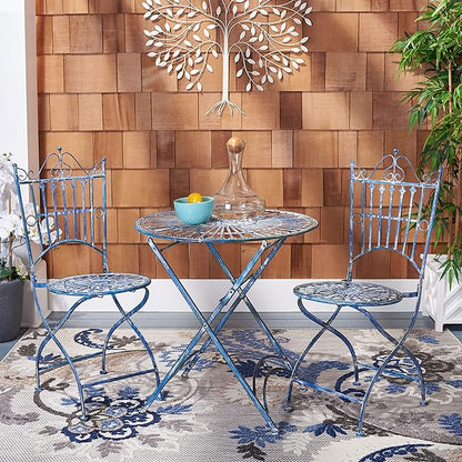 SAFAVIEH Outdoor Collection Belen Antique Blue 3-Piece Bistro Set