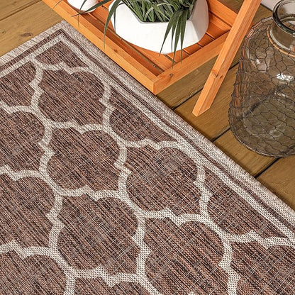 JONATHAN Y Moroccan Trellis Indoor Outdoor Runner Rug 2X20 Espresso/Taupe, Trebol Textured Weave for Backyard, Patio, Porch, Easy-Cleaning, High Traffic, Pet-Friendly, Non-Shedding (SMB109B-220)
