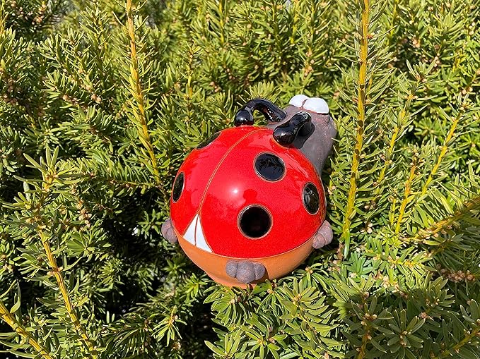 Ceramic Garden Decor - Ladybird Lawn stake - Outdoor statue - Perfect, unique gifts for gardeners woman, men, yard gifts - Handmade, Frostproof
