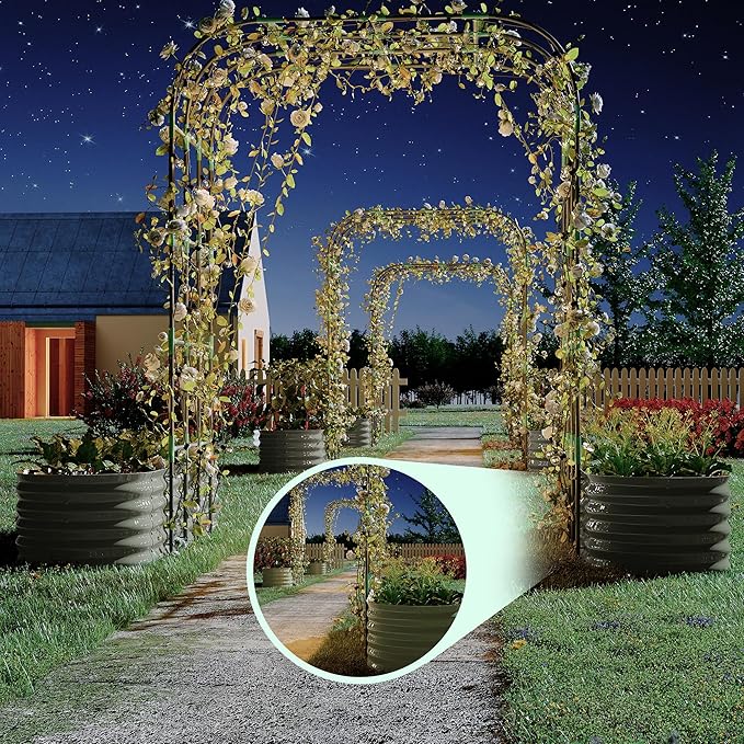 Expandable Arch Trellis Raised Bed Kit – 95" Metal Garden System with Vertical Netting, Plant Ties, and Drainage Design for Vegetables, Flowers, and Vines (Rust-Proof Beige)