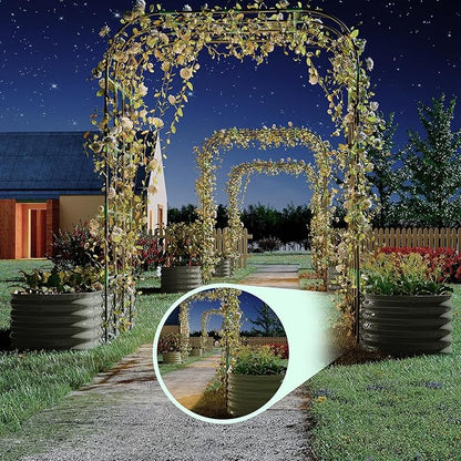 Expandable Arch Trellis Raised Bed Kit – 95" Metal Garden System with Vertical Netting, Plant Ties, and Drainage Design for Vegetables, Flowers, and Vines (Rust-Proof Beige)