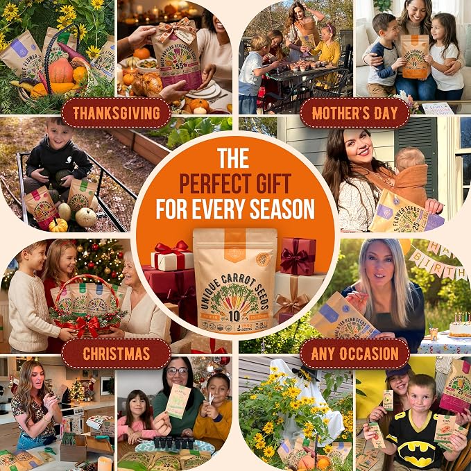 Organo Republic 10 Unique Carrot Seeds Variety Pack - 7,550+ Non-GMO Heirloom Carrot Seeds for Outdoor & Indoor Home Gardening, Including Carrot Imperator 58, Little Fingers, Scarlet Nantes, Parisian
