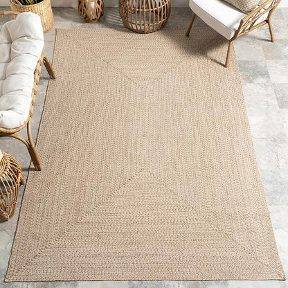 nuLOOM 4' Round Solid Hand Braided Indoor/Outdoor Area Rug, Pet-Friendly, High Traffic, Weather Resistant, for Patio, Balcony, Bedroom, Living, Dining Room, Wynn Tan