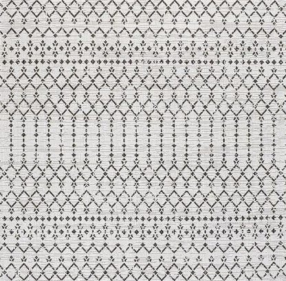 JONATHAN Y Moroccan Geometric Indoor Outdoor Square Area Rug 6X6 Cream/Black, Ourika Textured Weave for Backyard, Patio, Porch, Easy-Cleaning, High Traffic, Pet-Friendly, Non-Shedding (SMB108I-6SQ)