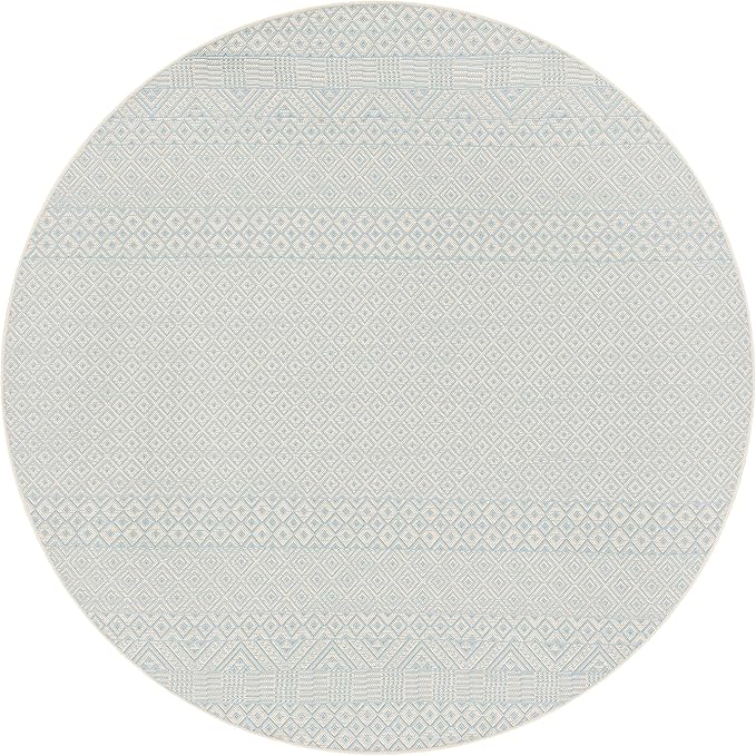SAFAVIEH Courtyard Collection 4' Round Beige/Aqua CY6235 Moroccan Indoor/ Outdoor Waterproof Easy Cleaning Patio Backyard Mudroom Area Rug