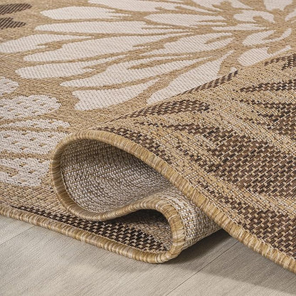 JONATHAN Y Floral Textured Weave Indoor Outdoor Round Area Rug 6 Ft Brown/Cream, Zinnia Modern for Backyard, Patio, Porch, Easy-Cleaning, High Traffic, Pet-Friendly, Non-Shedding (SMB110I-6R)