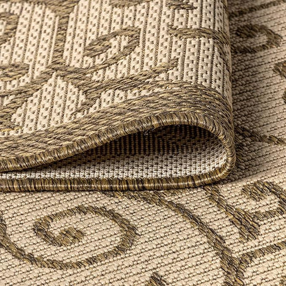 JONATHAN Y Vintage Filigree Indoor Outdoor Round Area Rug 5 Ft Beige/Brown, Madrid Textured Weave for Backyard, Patio, Porch, Easy-Cleaning, High Traffic, Pet-Friendly, Non-Shedding (SMB107B-5R)