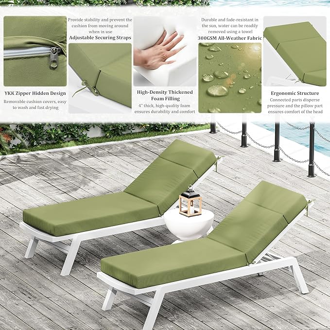 Chaise Lounge Cushion for Outdoor Furniture, Waterproof Fade and Tear Resistant Lounge Deck Chair Cushions for Patio Lawn Pool Resort Hotel