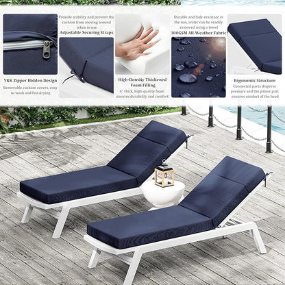 Chaise Lounge Cushion for Outdoor Furniture, Waterproof Fade and Tear Resistant Lounge Deck Chair Cushions for Patio Lawn Pool Resort Hotel