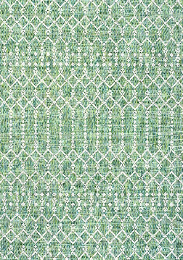 JONATHAN Y Moroccan Geometric Indoor Outdoor Area Rug 4X6 Green/Cream, Ourika Textured Weave for Backyard, Patio, Porch, Easy-Cleaning, High Traffic, Pet-Friendly, Non-Shedding (SMB108L-4)